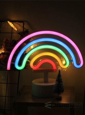 Rainbow Neon Sign LED Light with Holder Base USB/Battery Ope
