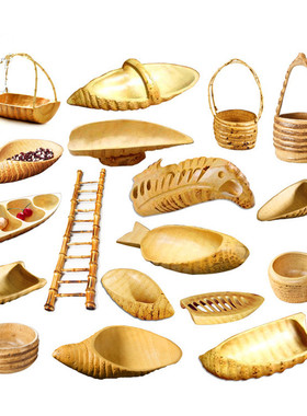 Japanese decorate wooden bamboo root basket cake fruit