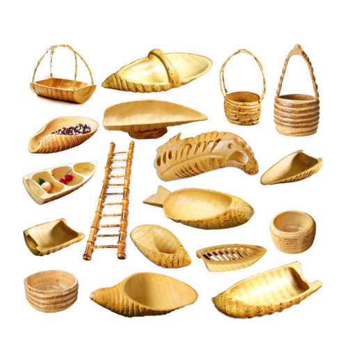 Japanese decorate wooden bamboo root basket cake fruit