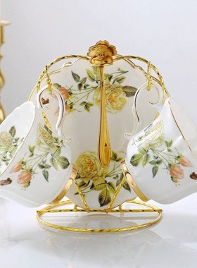 Fine Bone China Coffee Cup Sets White Rose Ceramic Tea Cups
