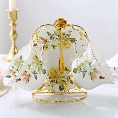 Fine Bone China Coffee Cup Sets White Rose Ceramic Tea Cups