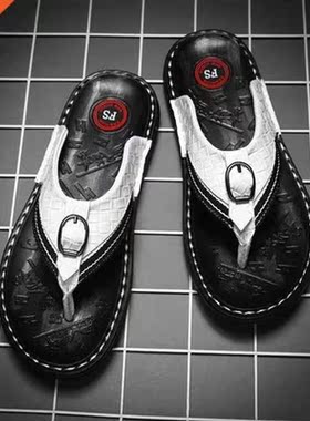 Qmaigie flip flops men leather Genuine Luxury brand Beach Ca