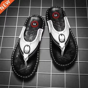 Luxury flip flops men Qmaigie brand Genuine leather Beach