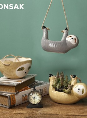 Nordic Wall Hanging Ceramic Vase Sloth Flower Pot Scindapsus
