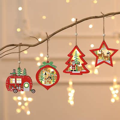 Luminous Christmas Ornament Wooden gift Hanging Pendants Xma