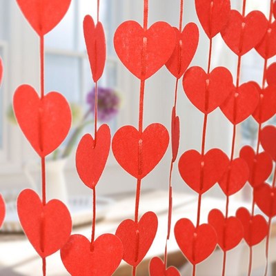 5pcs Red Heart Banner Garland DIY Love Room Layout Curtain H