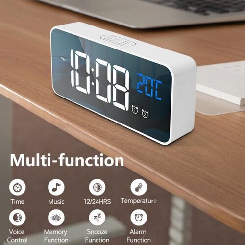 LED Mirror Alarm Clock Digital Snooze Table Clock Wake Up Li