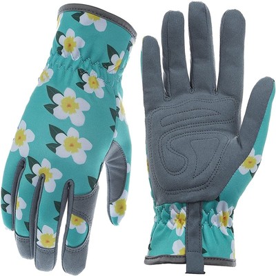 Women Gloves Work Printed Polyester Shell Bule Latex