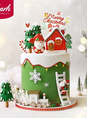 Santa Claus Elk Train Tree Christmas Cake Toppers Happy New