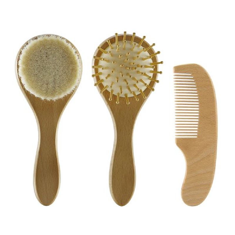 3pcs Wooden Handle Newborn Baby Brush Comb Toddler Hair