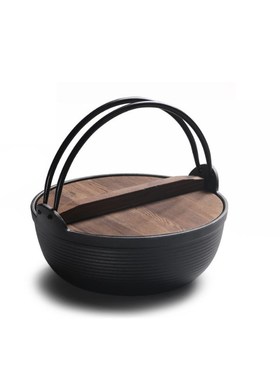 Stew-Pot Cast-Iron Japanese Sukiyaki with Wood-Cover Uncoate
