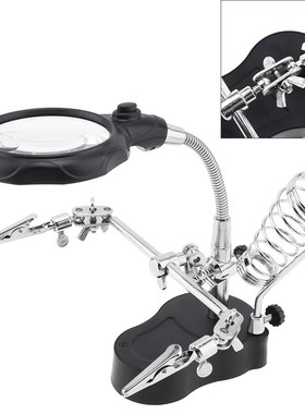 Adjustable 3.5X 12X Helping Hand Clip LED Light Magnifying G