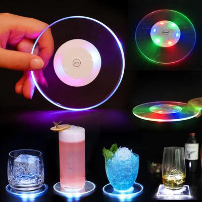 LED Colour Changing Light Up Acrylic Coasters Drinks Party