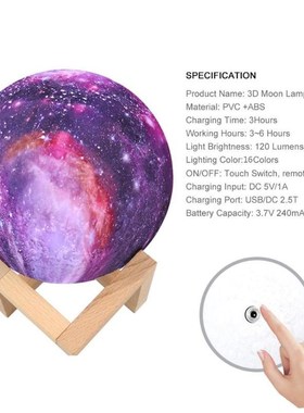 3D Print Star Moon Lamp 16 Colors LED Galaxy Night Light Cre