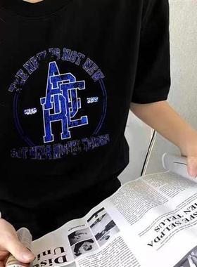 ADER retro overlapping letters short sleeve heavy industry f