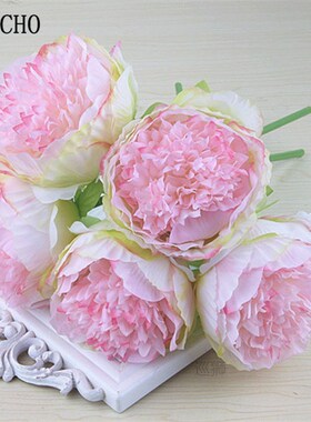 5pc Big Peony Artifcial Silk Flower Wedding Bouquet Decor Wh
