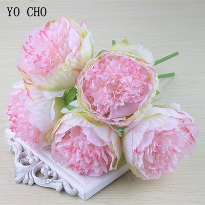 5pc Big Peony Artifcial Silk Flower Wedding Bouquet Decor Wh