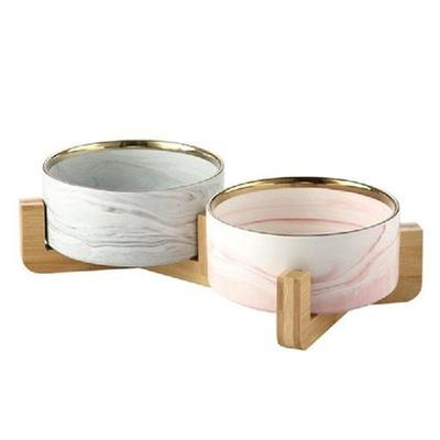 Marbling Ceramic Double Bowl For Dog Cat Puppy Water Food