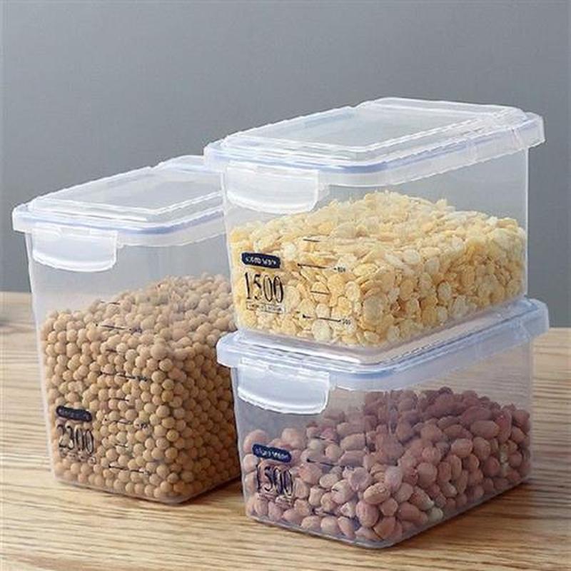 Transparent Plastic Food Container Kitchen Organizer Rice