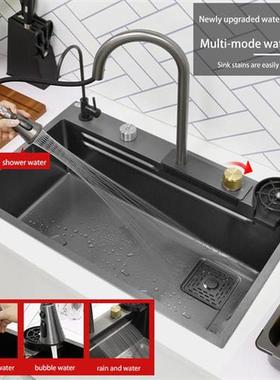 New Black Nanometer 304 Stainless Steel Waterfall Kitchen Si