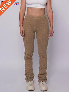 Weird Puss Shaggy Pencil Pants Women Casual Glitter High Wai