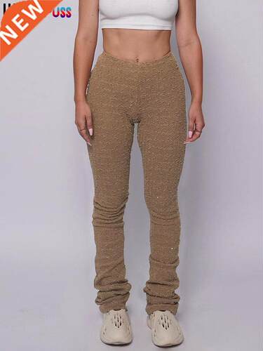 Weird Puss Shaggy Pencil Pants Women Casual Glitter High Wai
