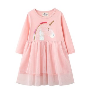 2 7T Long Sleeve Cartoon Cotton Dresses for Girls Kids Wear