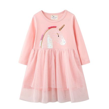 2 7T Long Sleeve Cartoon Cotton Dresses for Girls Kids Wear