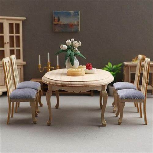 1 Set 1/12 Miniature Dollhouse Wooden Dining Table Chair