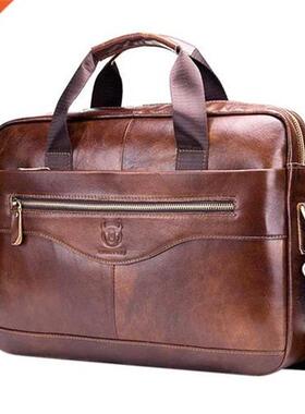 BULLCAPTAIN Genuine Leather MenS Briefcase Vintage Busi
