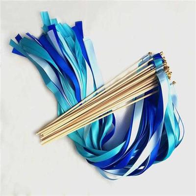50pcs/lot Three Different Blue wedding Ribbon Wands With Gol