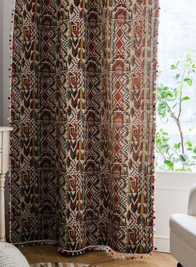 Boho Vintage Ethnic Style Curtains Geometric Print Tassel B
