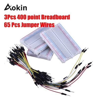3 Pieces 400 Point Breadboards Kit With 65 Pcs M/m Flexible