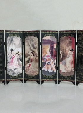 Room Screen Divider Golden Lacquer Folding Partition 6 Panel