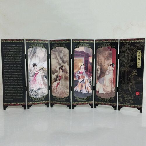 Room Screen Divider Golden Lacquer Folding Partition 6 Panel
