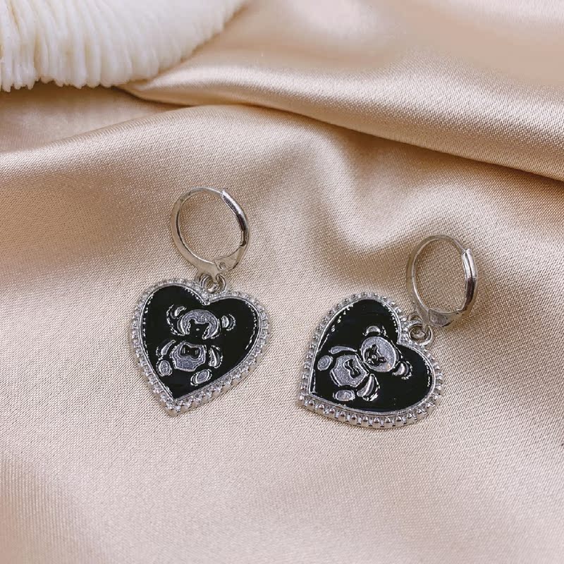 New Heat Pendant Black Dripping Love Bear Drop Dangle Earrin