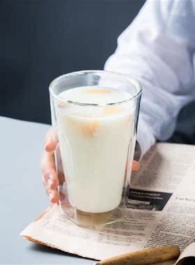 Creative Double-layer Square Glass Cup Large Milk Juice