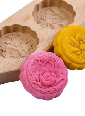 3D Lotus Pattern Wooden Baking Mold Press Mooncake Mold