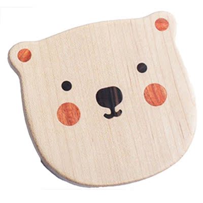 Walnut Coaster Cup Holder Cartoon Bear Carved Inlaid Wooden
