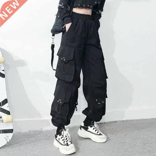 Hajuku Black Sreetwe Women Casual Pants Punk Hem Pants