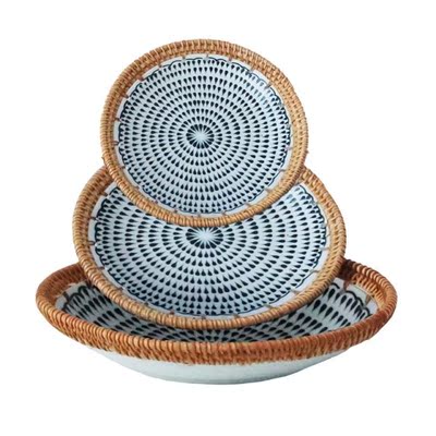 Rattan Porcelain Splicing Plate Handmade Fruit Dessert Ceram