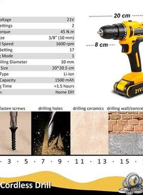 21V New Cordless Drill Screwdriver Electric Wireless Powerf