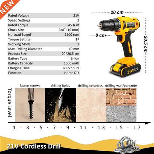 21V New Cordless Drill Screwdriver Electric Wireless Powerf