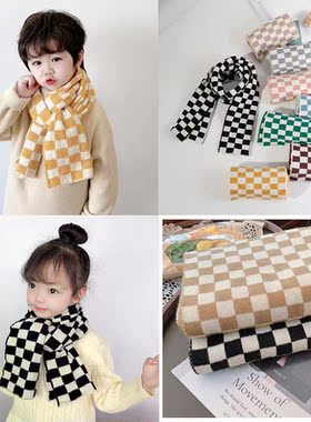 Children's scarf black and white checkerboard checke