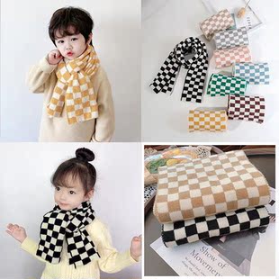 Children's scarf black and white checkerboard checke
