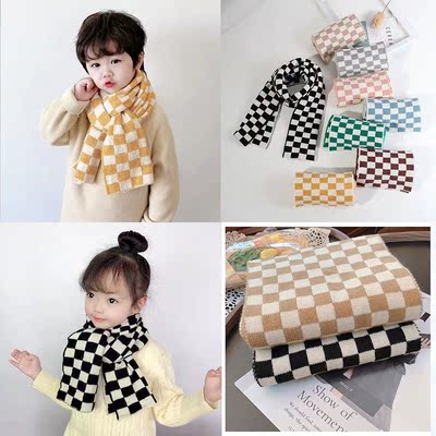 Children's scarf black and white checkerboard checke