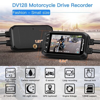 DV128 Motorcycle Dash Cam HD 1080P Dual Lens Motorbike Bike