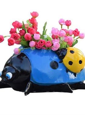 Metal Ldybug Flower Pot Mini Animal Ladybugs Desktop