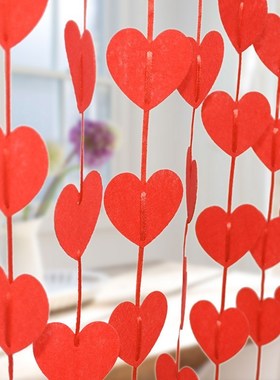 5pcs Red Heart Banner Garland DIY Love Room Layout Curtain H