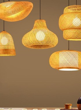 Bamboo Weaving Droplight Chinese Zen ea Room Lamp Decor with
